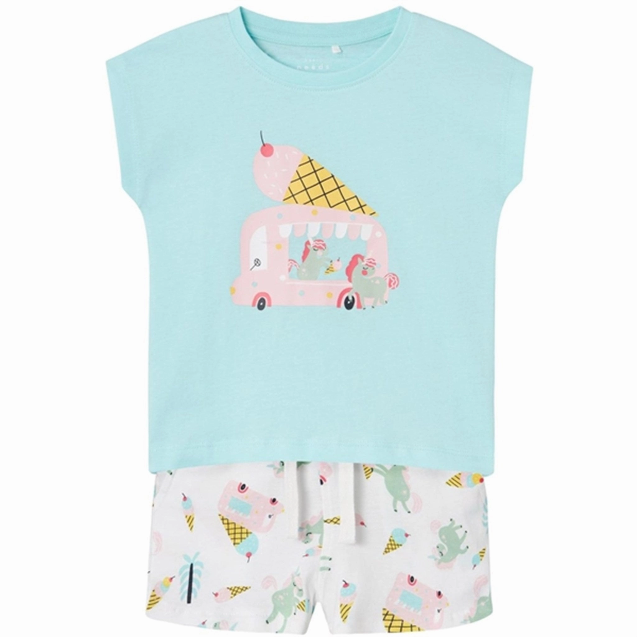 Name it Blue Tint Unicorns And Icecreams Vigea T-Shirt Set Flex Waist System