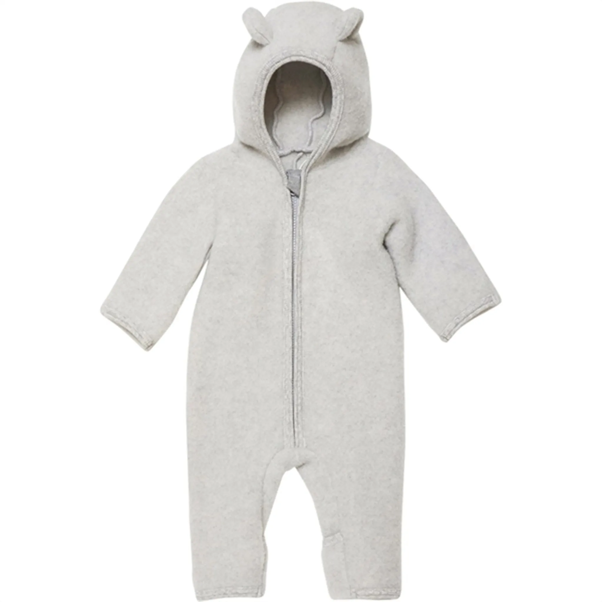 Anti-Static-Finish Huttelihut Wool Allie Baby Suit with Ears Light Grey