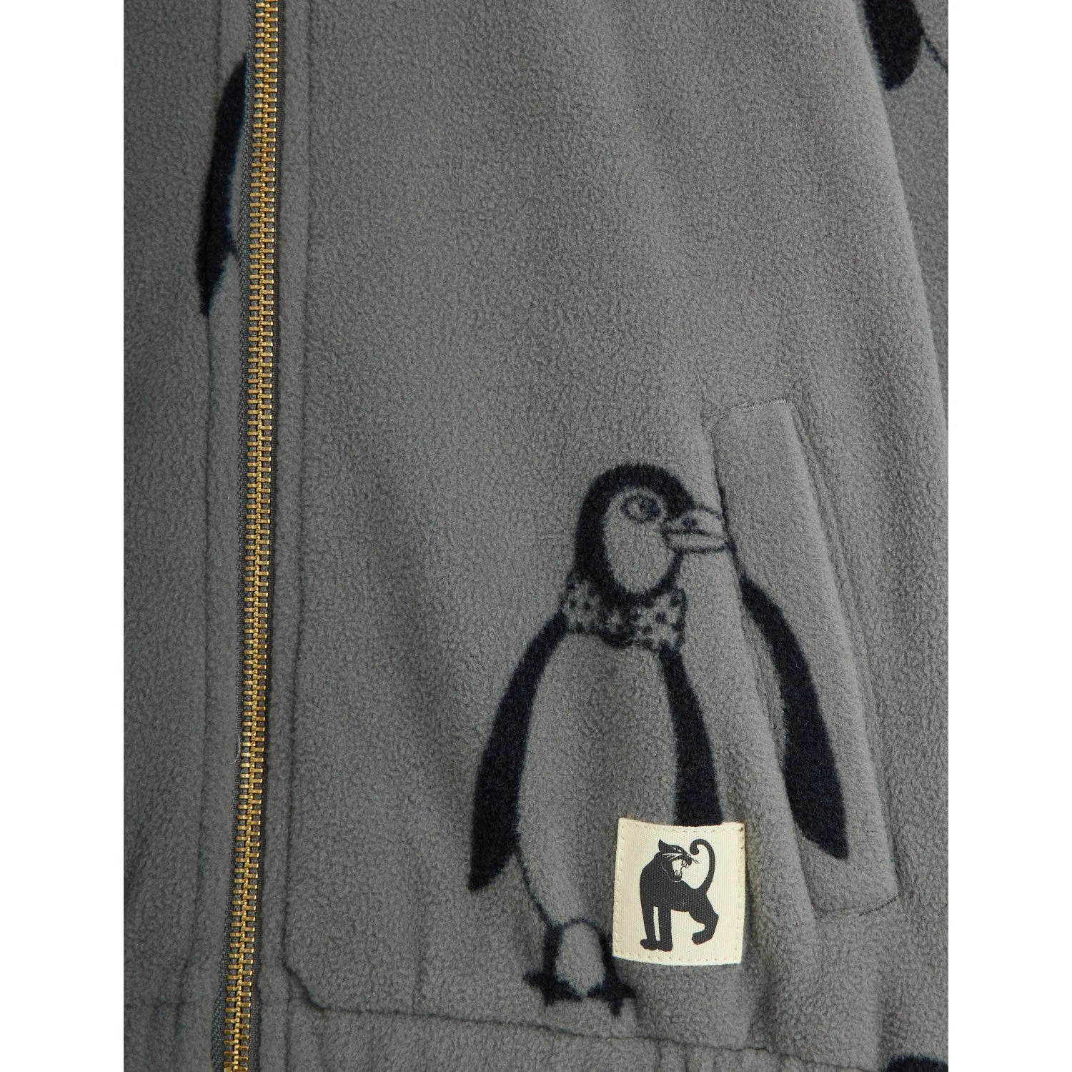 Hang Dry Recommended Mini Rodini Grey Penguin AOP Fleece Jacket