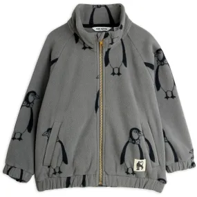 Mini Rodini Grey Penguin AOP Fleece Jacket Light Layer Warm Core