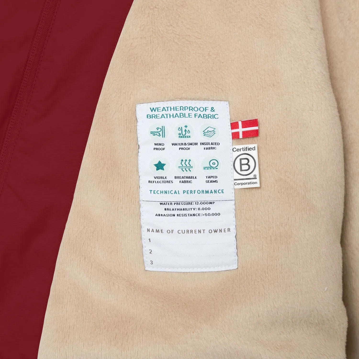 Mini A ture Red Merlot Matwang Fleece Lined Winter Jacket. GRS Double Stitched Seams