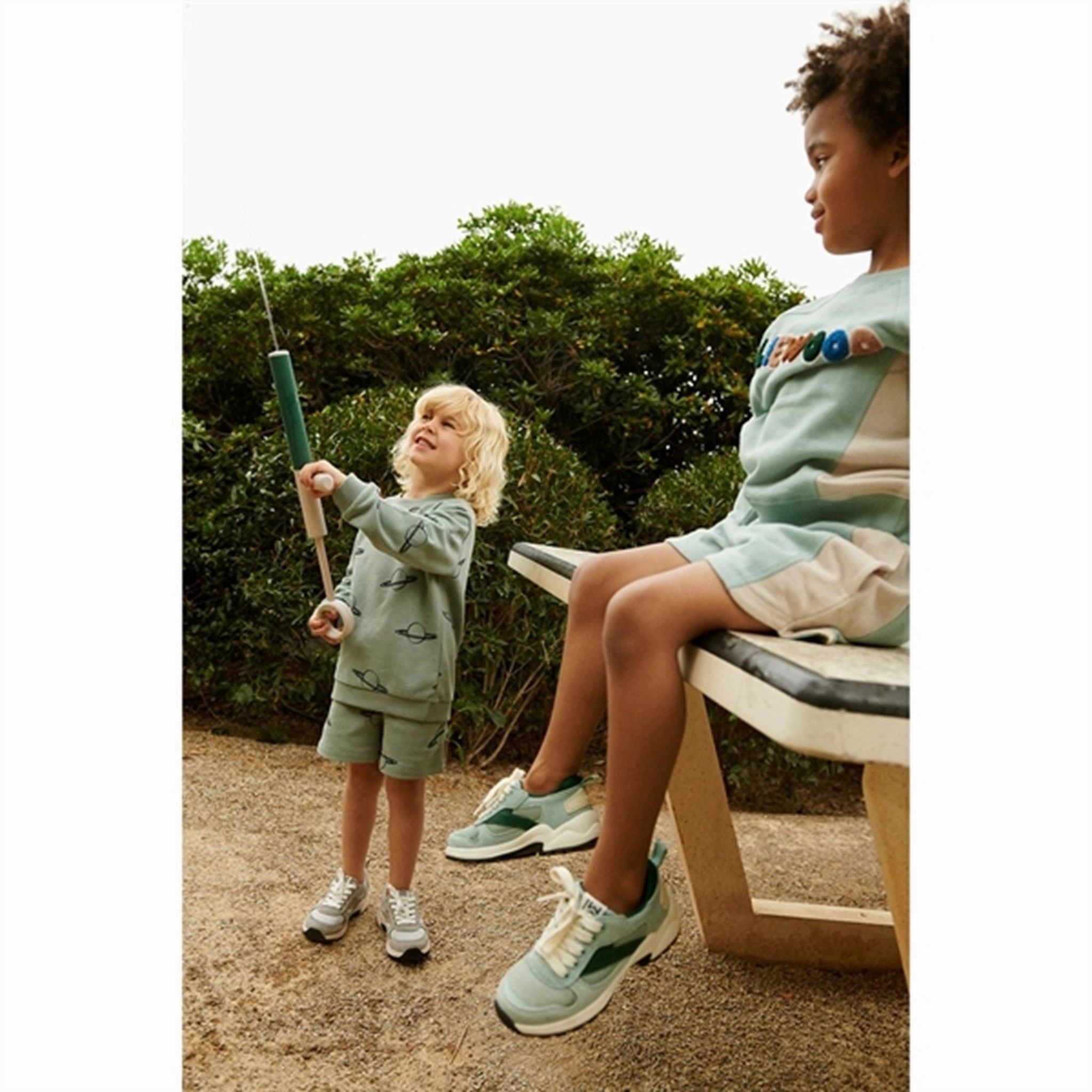 Convertible Length Eco-friendly Liewood Planets/Peppermint Gram Printed Sweat Shorts