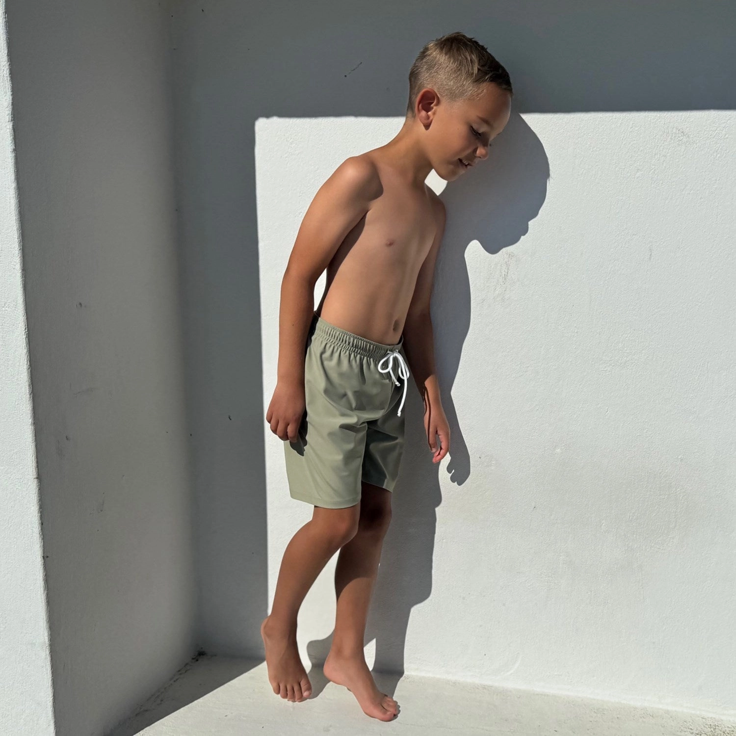 Petit Crabe Olive Alex Swim Shorts Pool Ready Convertible Strap Options