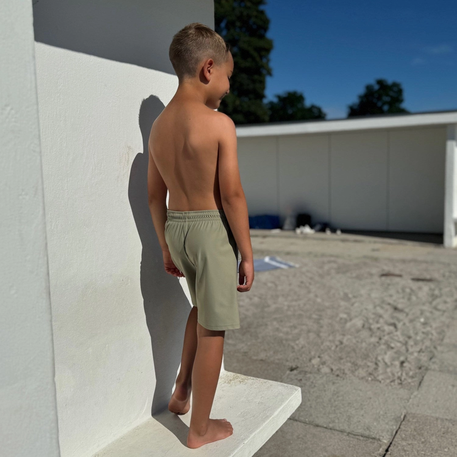 Petit Crabe Olive Alex Swim Shorts Anti Slip Waist Gripper animal-print