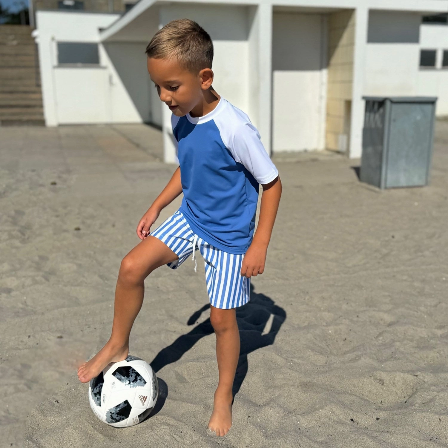 Petit Crabe Vertical Stripes Alex Swim Shorts Double Layered Panels