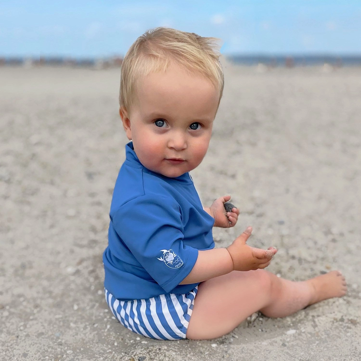 Adjustable drawstring Floral design Petit Crabe Vertical Stripes Leo Swim Nappy