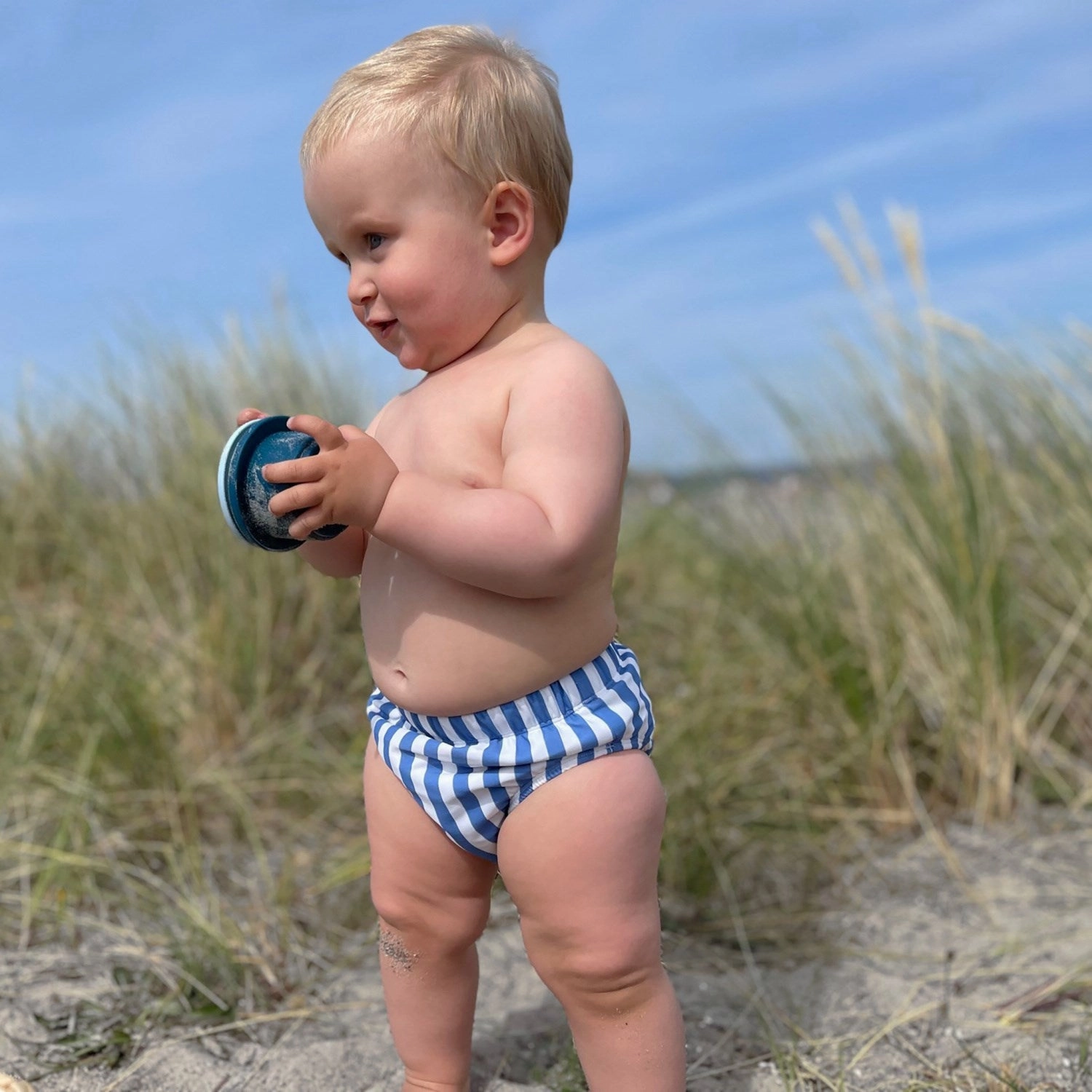 Petit Crabe Vertical Stripes Leo Swim Nappy UV Blocking Layer Weekend Outing