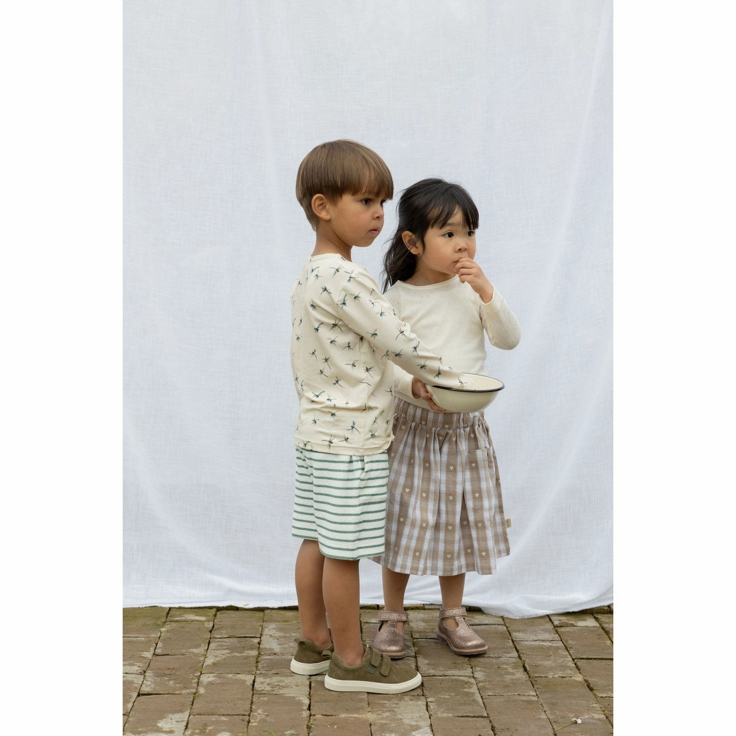 Stain-Resistant Petit Piao Turquise /Dark Off White Shorts Modal Striped