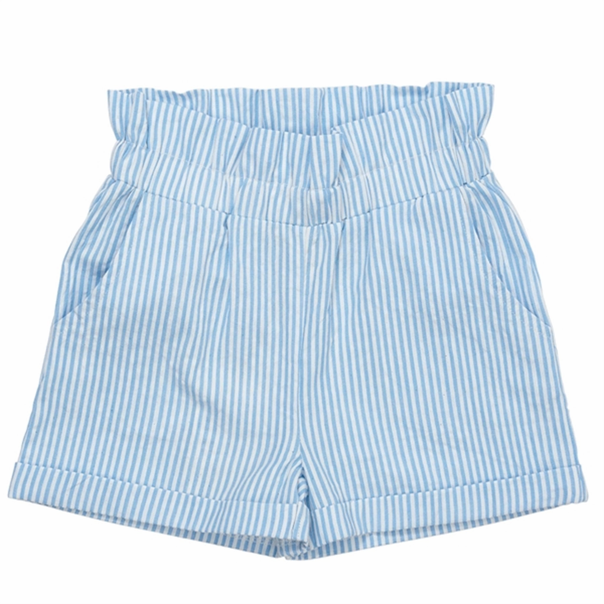 Copenhagen Colors Sky Blue W Cream Stripe Seersucker Shorts w. Ruffles Moisture Wicking Lining