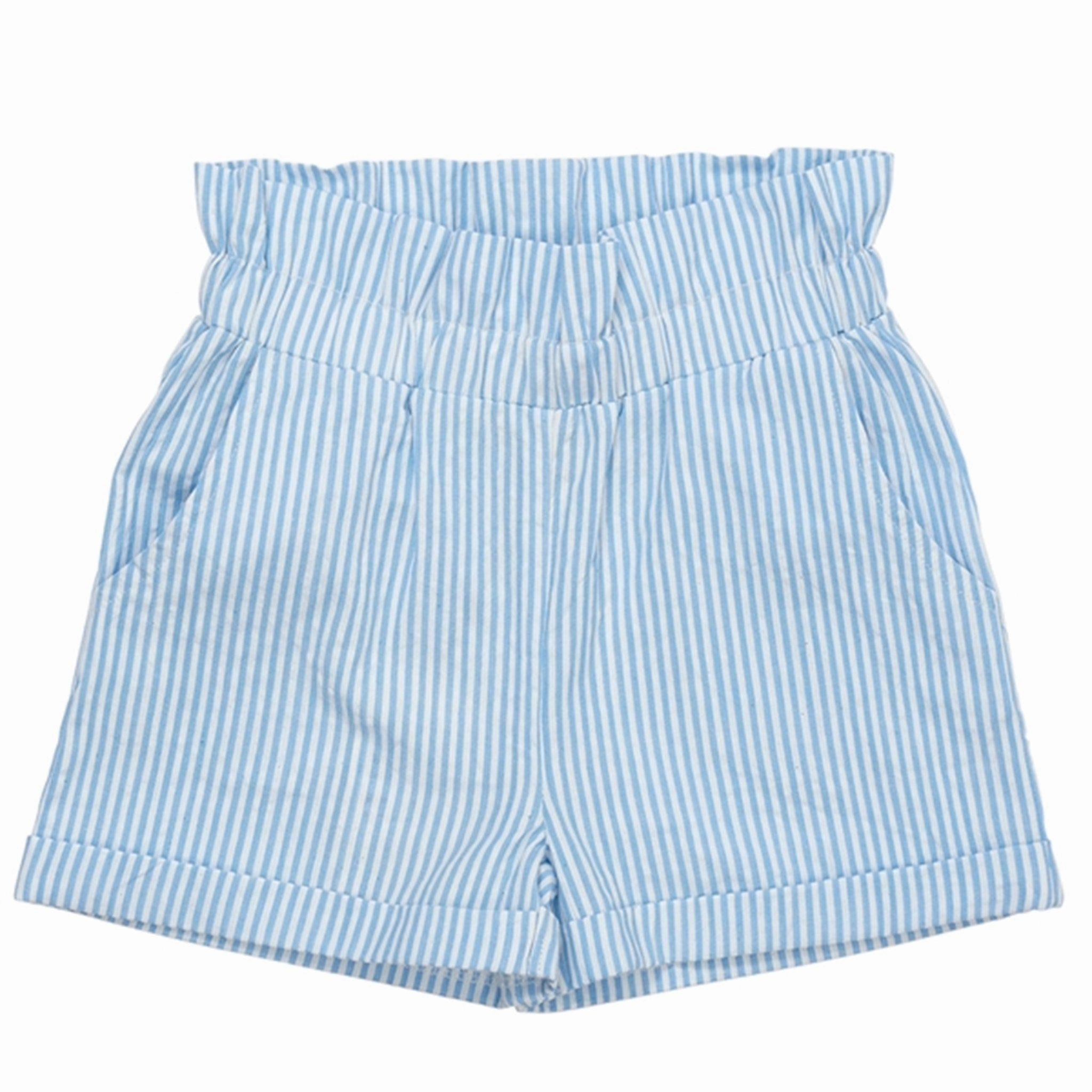 Copenhagen Colors Sky Blue W Cream Stripe Seersucker Shorts w. Ruffles Sweat Wicking Channels