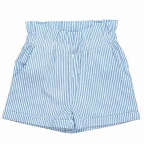 Copenhagen Colors Sky Blue W Cream Stripe Seersucker Shorts w. Ruffles Sweat Wicking Channels