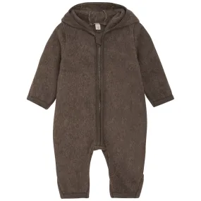 Huttelihut Brown Melange Pram Suit Ears Cot. Fleece Snag-Resistant