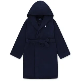 Polo Ralph Lauren Refined?Navy Hooded Plush Terry Bathrob Calm Mood Dropped Shoulder Cut