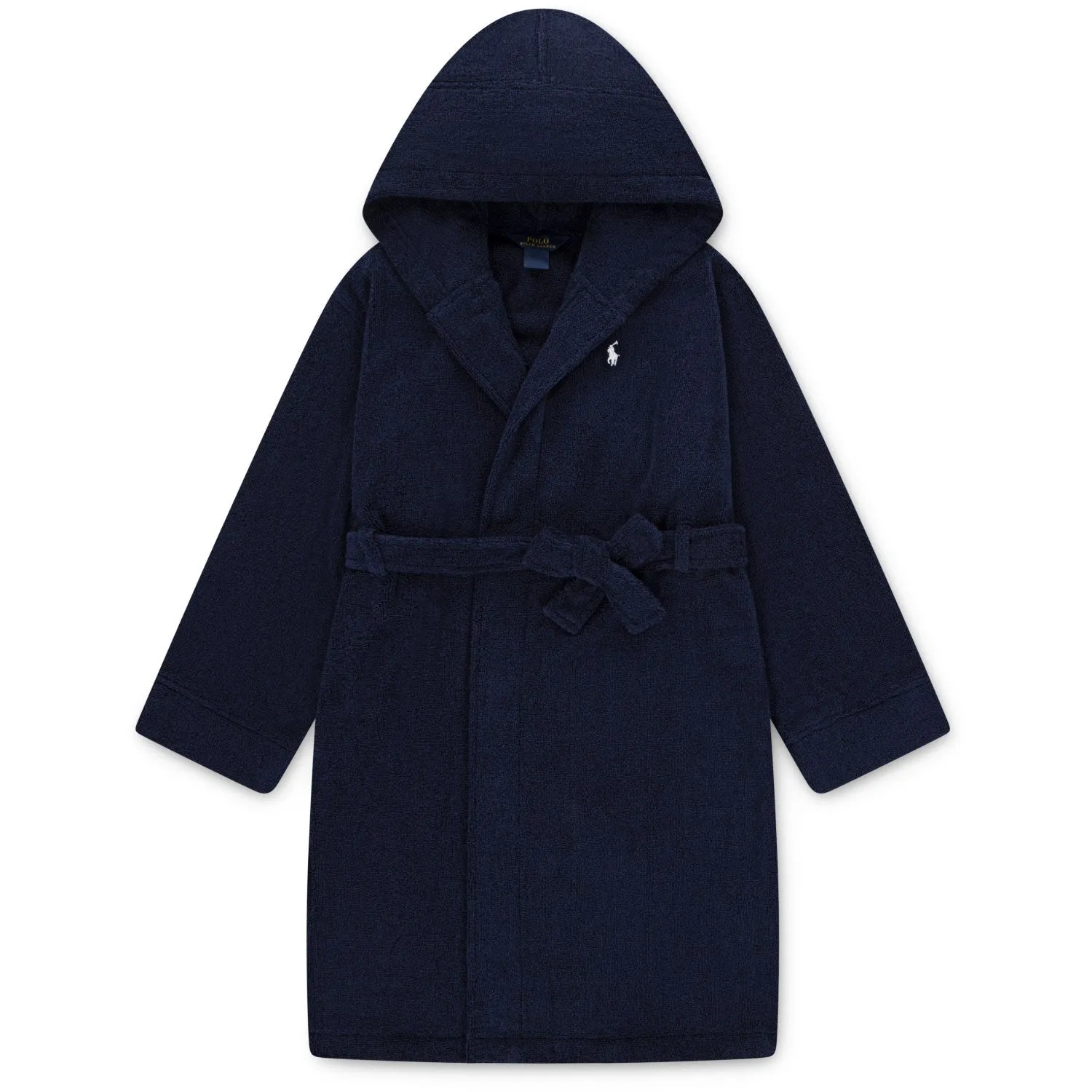 Polo Ralph Lauren Refined?Navy Hooded Plush Terry Bathrob Calm Mood Dropped Shoulder Cut