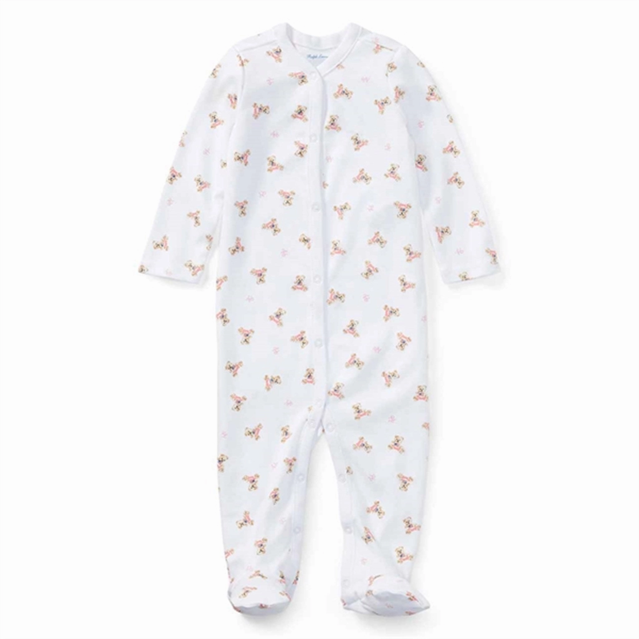 Kangaroo Pocket Polo Ralph Lauren Baby Girl One Piece Coverall Bear White