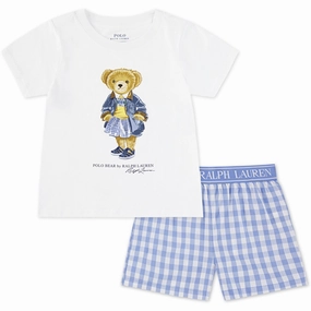 Trendy Fit Elastic Waistband Design Polo Ralph Lauren Harbor Island Blue Bear S/S & Woven Ctn Short