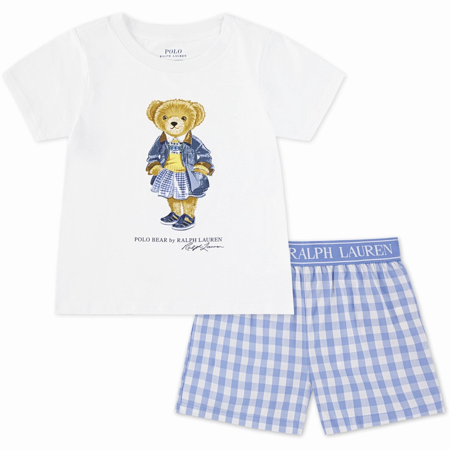 Trendy Fit Elastic Waistband Design Polo Ralph Lauren Harbor Island Blue Bear S/S & Woven Ctn Short