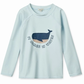 LIEWOOD It Comes In Waves / Pure Sky Noah Placement Longsleeve Swim Tee Anti Pilling Fabric Blend