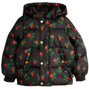 Mini Rodini Black Lingonberries AOP Hooded Puffer Christmas outfit Short