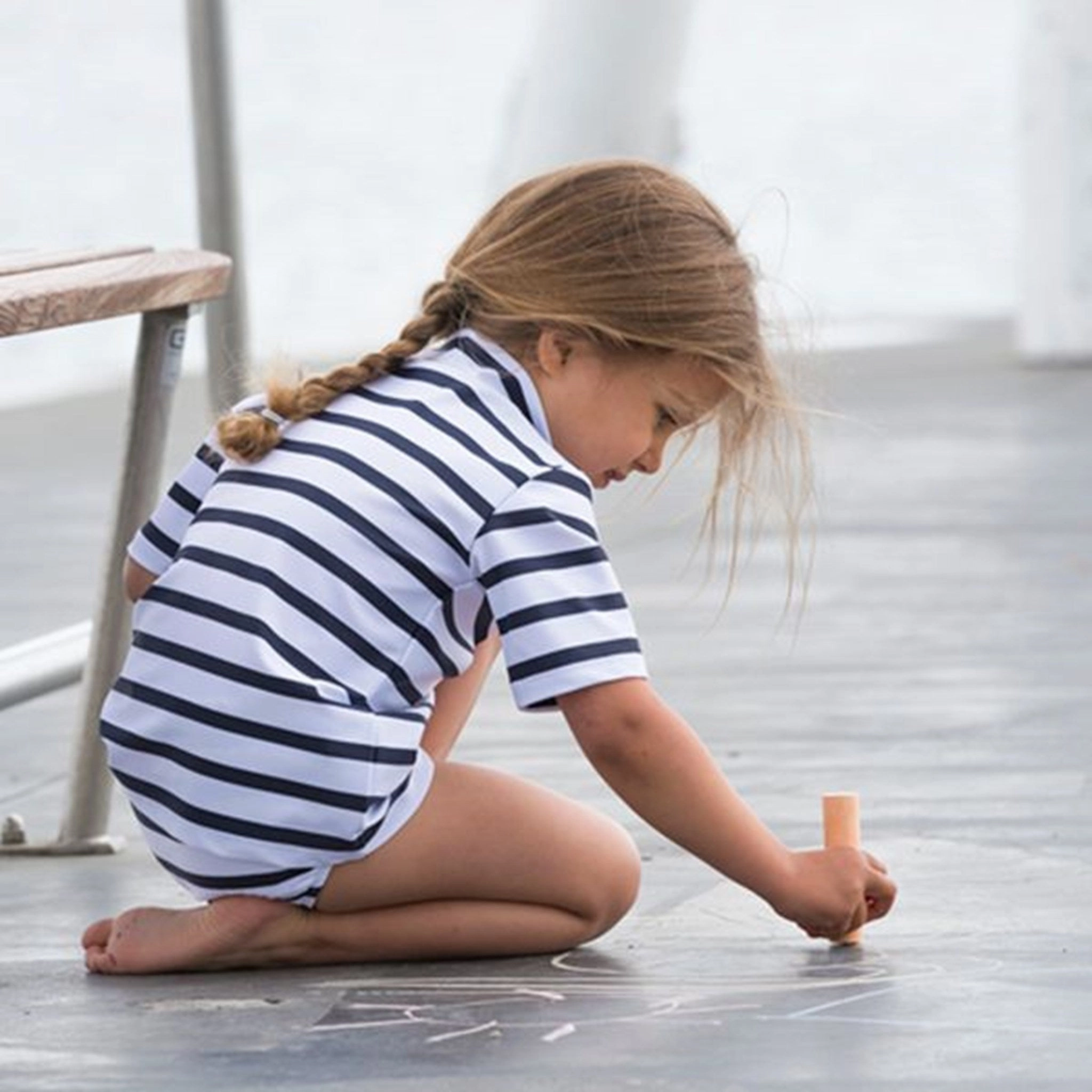 High Stretch Fabric Petit Crabe White/Blue Turtleneck Tee K/?