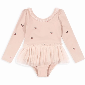 Fashion Trend Adjustable Drawstring Waist Konges Sl?jd Layered Tulle Ls Swimsuit Cherry Blush