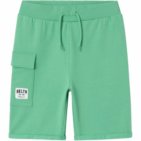 Name It Green Spruce Jenas Long Sweat Shorts Contoured Articulation Elastic Waistband Design