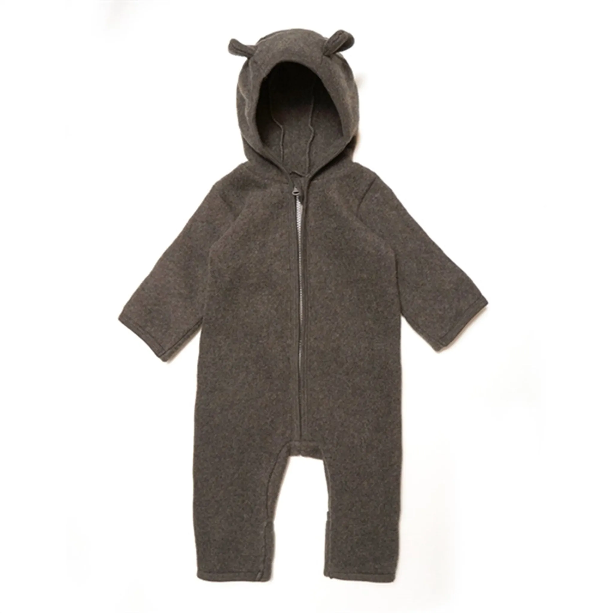 Scalloped-Edge Huttelihut Pram Suit Ears Cotton Fleece Mushi Cot Fleece Brown