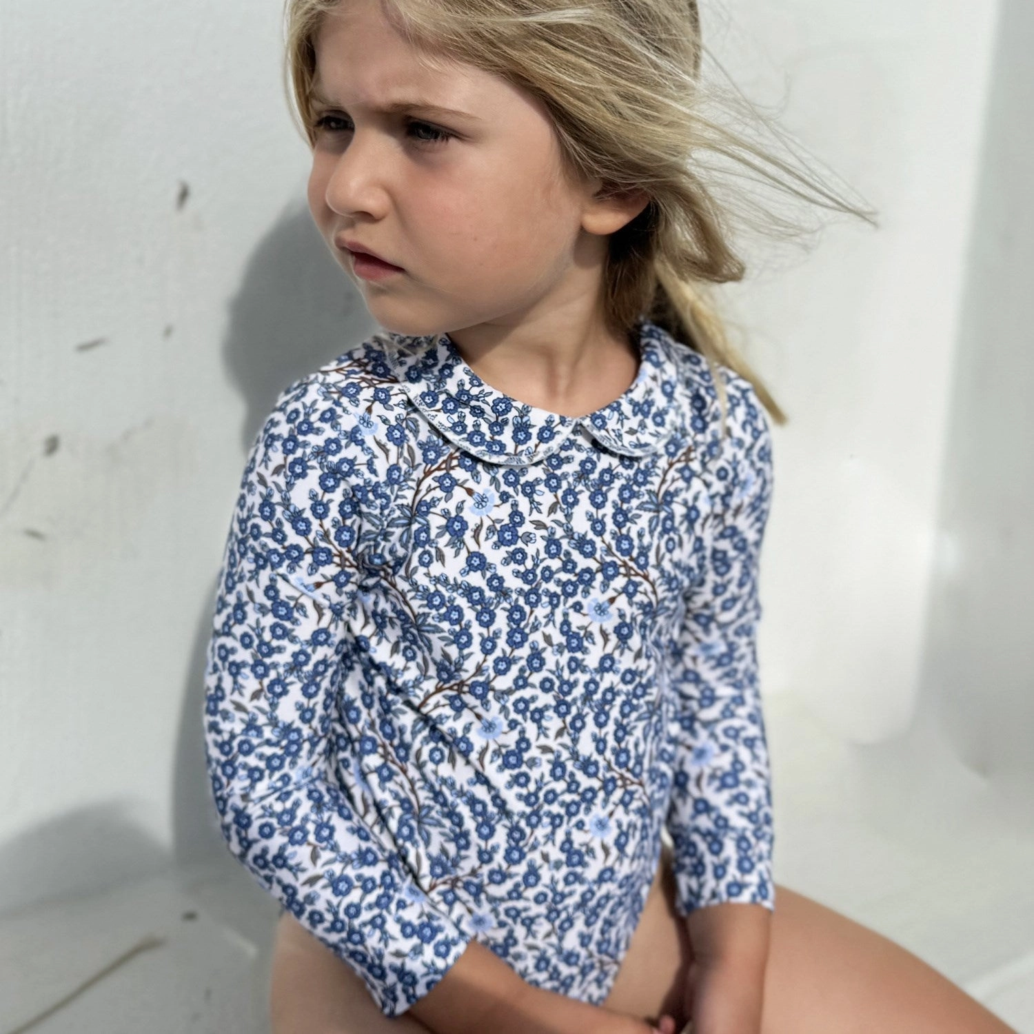 Petit Crabe Empress B Peeter Pan Collar Swimsuit L/S - Made With Liberty? Fabric Comfort Fit Ruffled edge