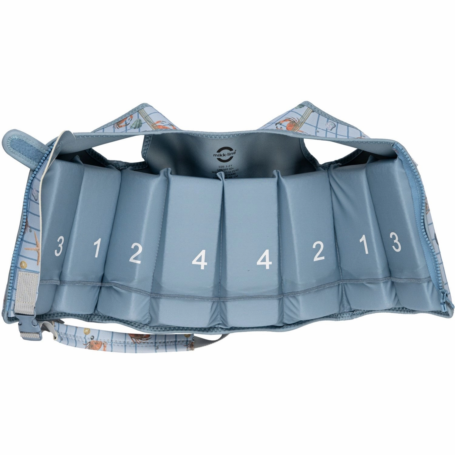 Mikk-Line Faded Denim AOP Swim Vest Reusable Packaging Option Wave Defying Clasp