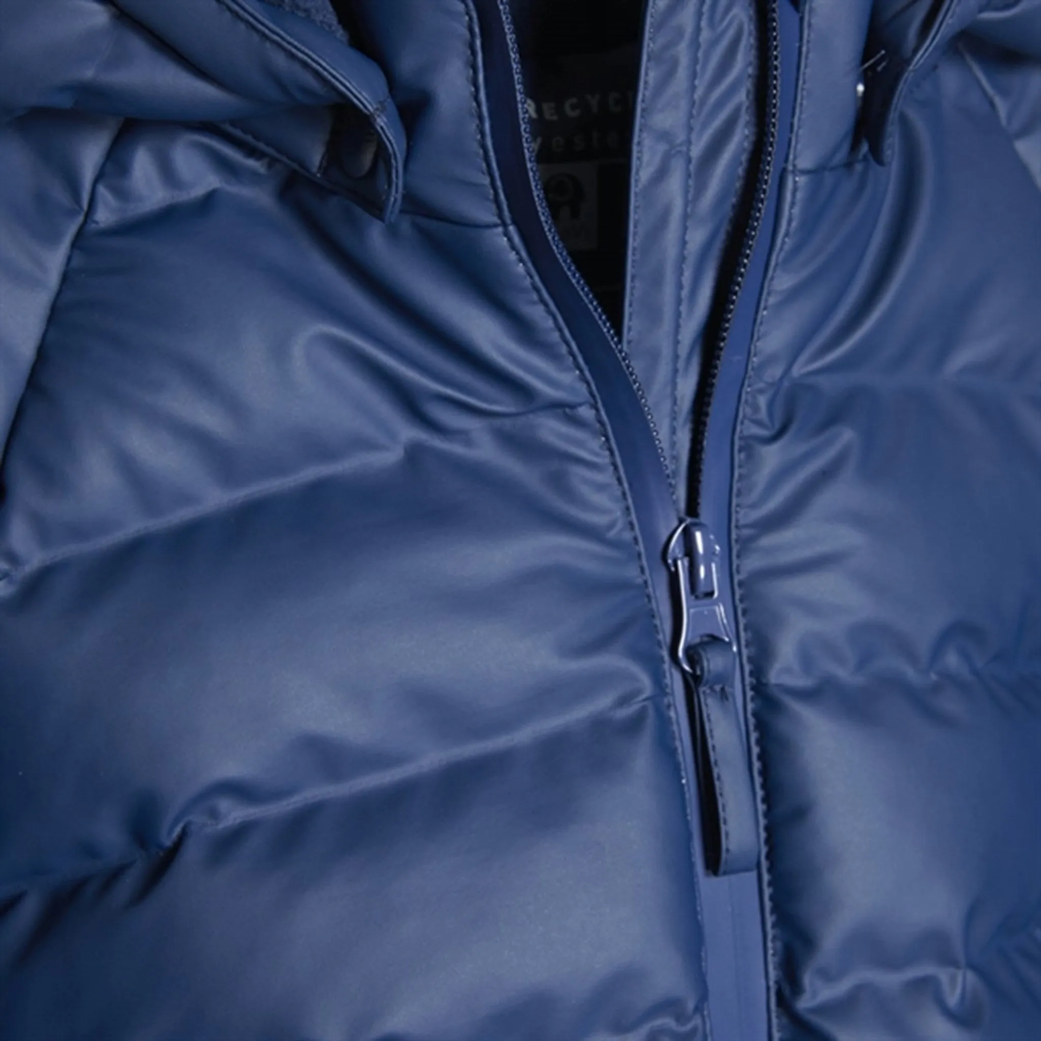 CeLaVi PU Winter Jacket Pageant Blue Beaded-Sleeve Silky-Feel