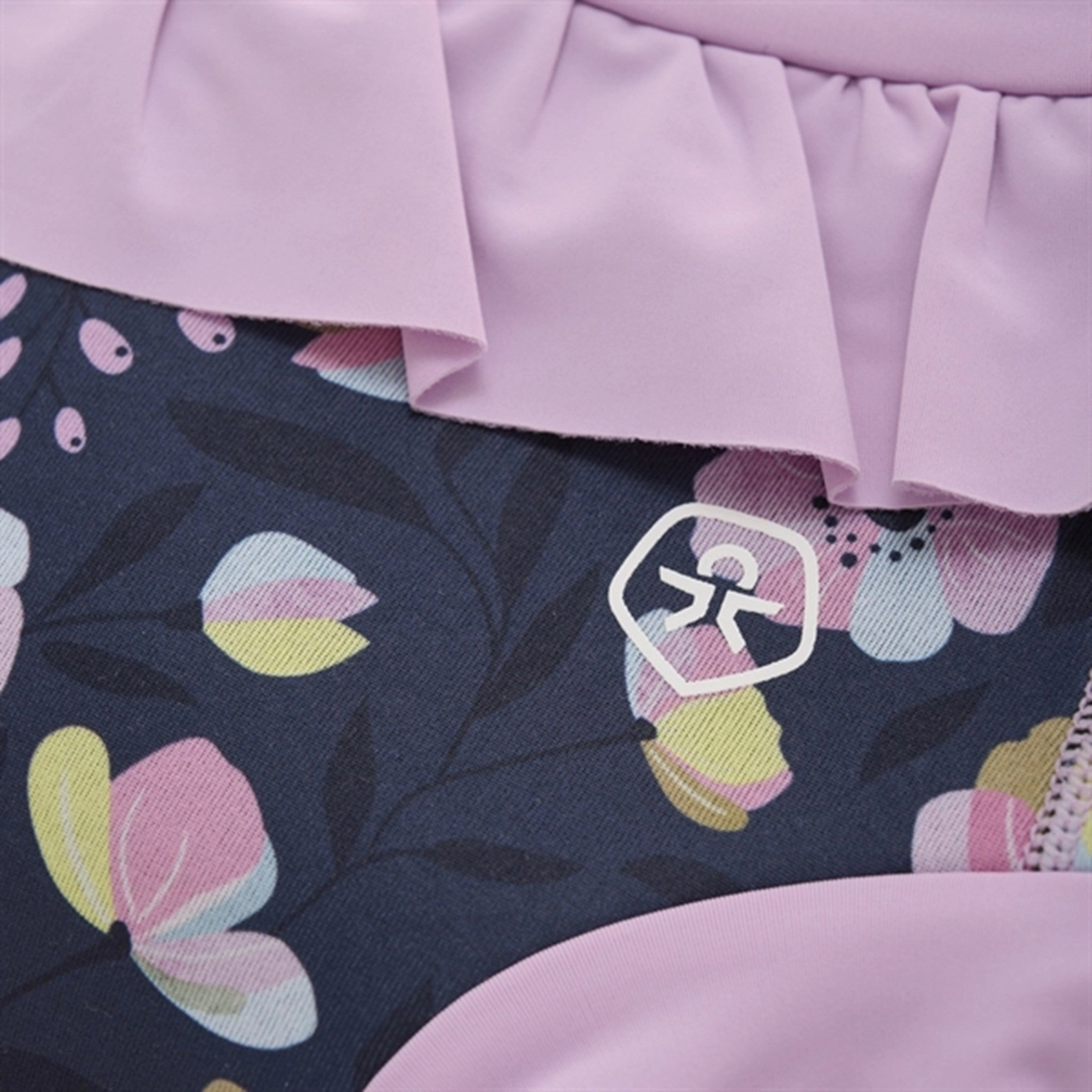 Dynamic Tension Control Resort-Collection Color Kids Swim Trunks with Frill Flower AOP Lavender Mist
