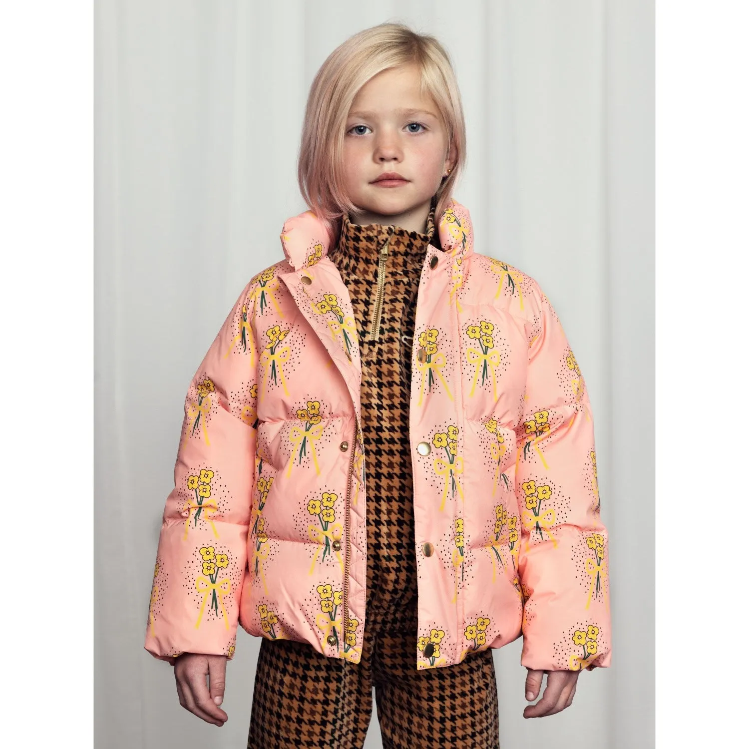 Stylish printed top Mini Rodini Pink Winter Flowers Aop City Puffer Jacket