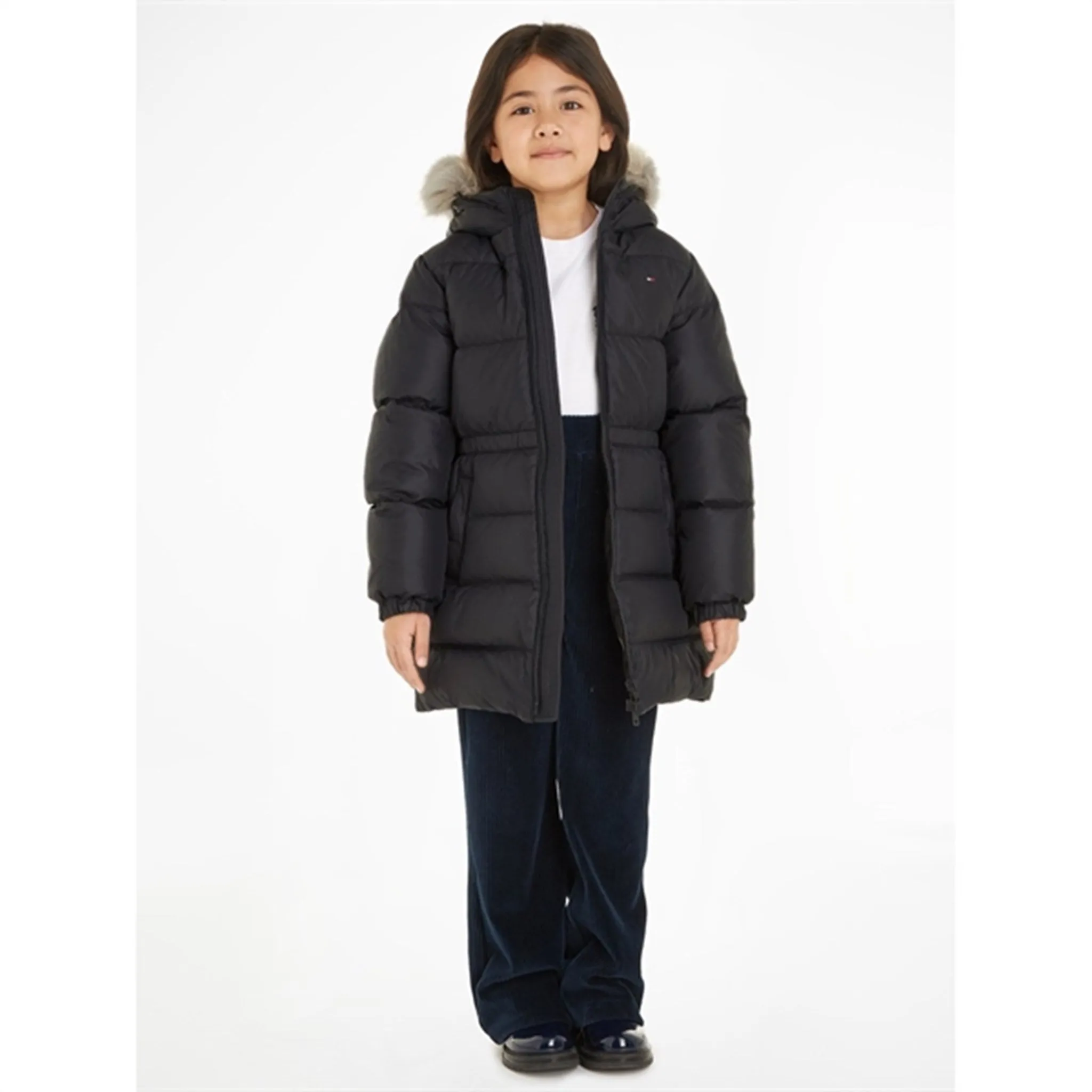 Boxy-Style Pastel-Tone Tommy Hilfiger Long Waisted Down Jacket Black