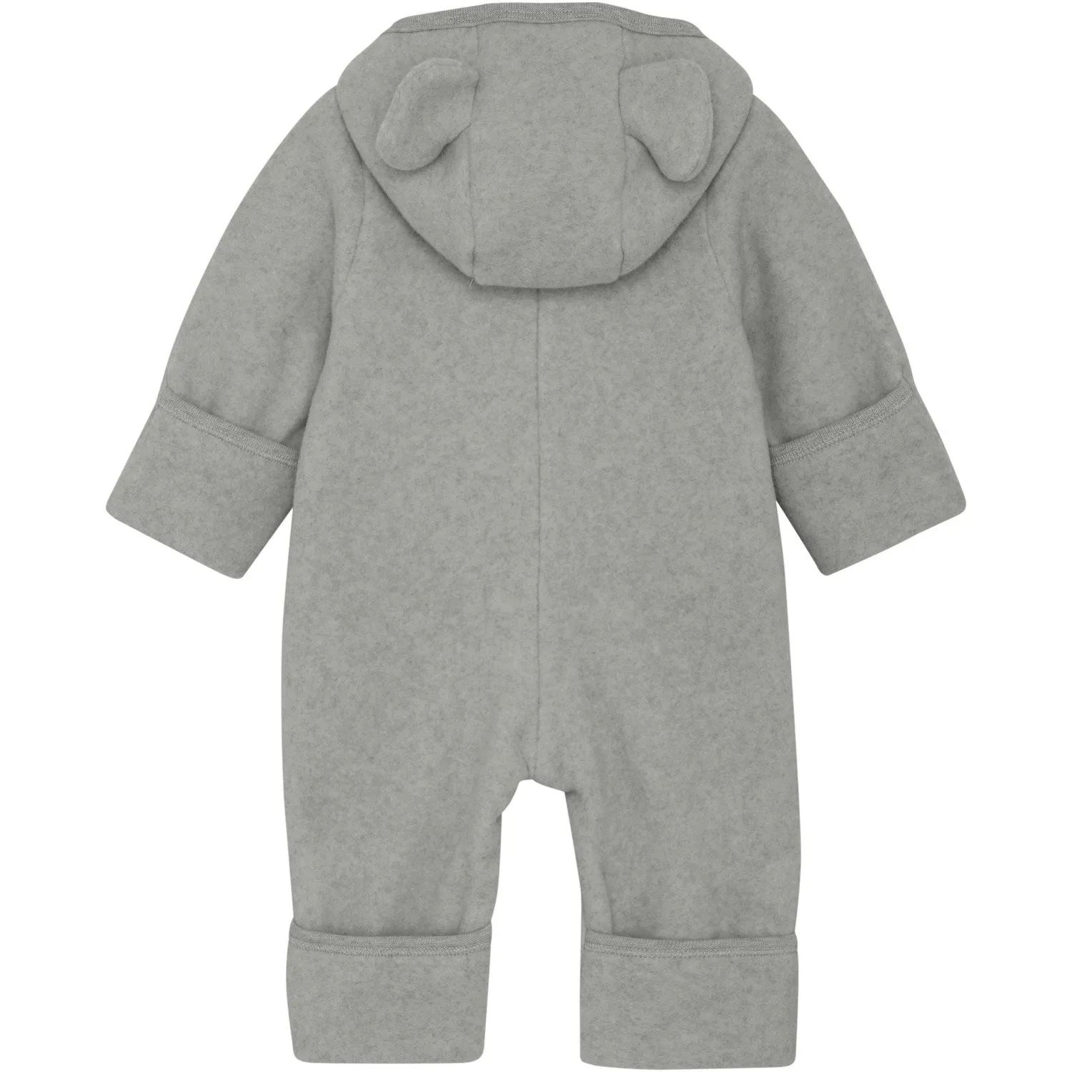 Huttelihut Light Grey Melange Pram Suit Ears Cot. Fleece Open-back UV-Resistant