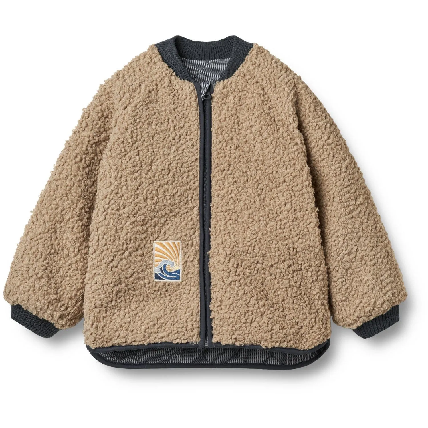 Elegant Top Neutral-Shade Wheat Ink Stripe Reversible Thermo Jacket Lake