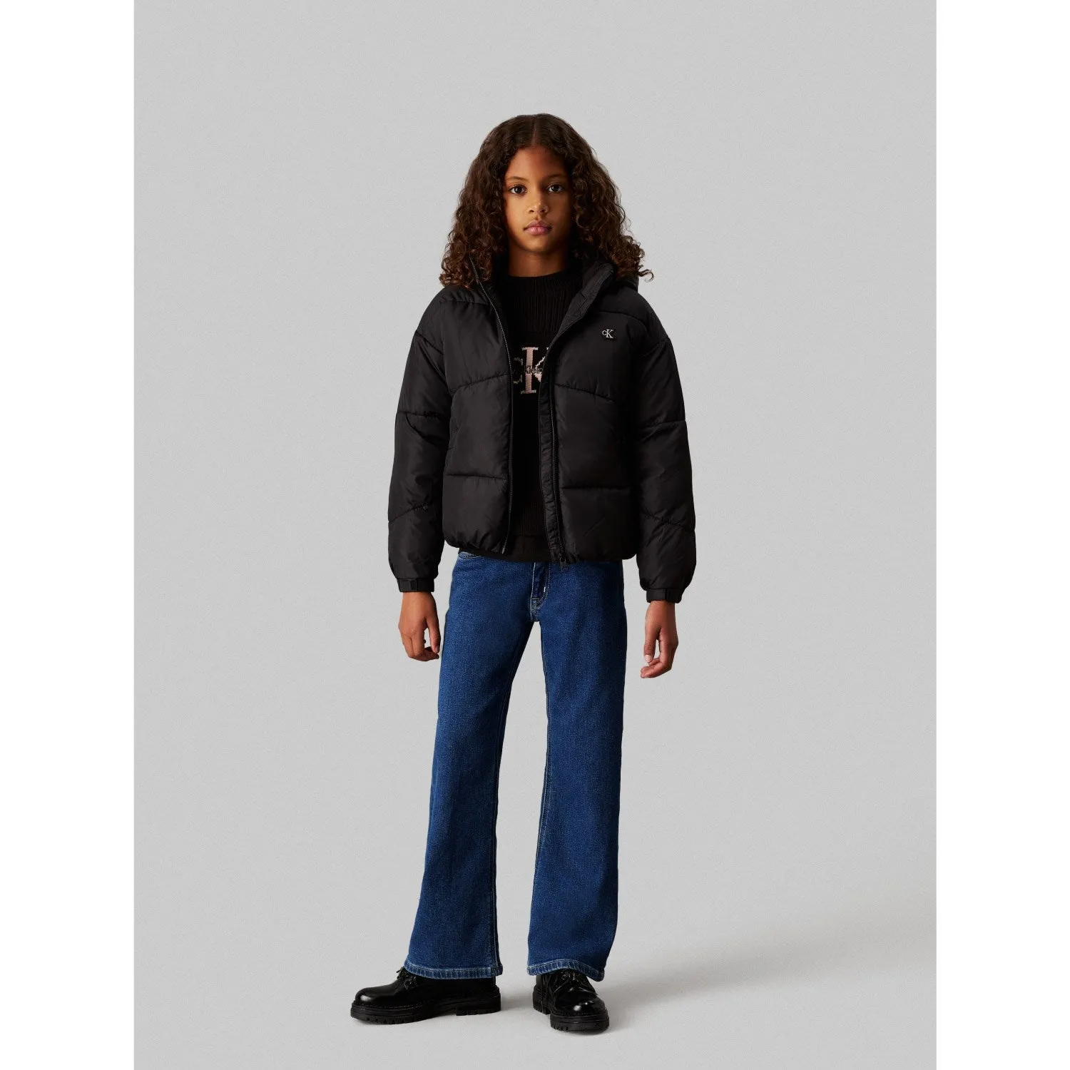 Structured-Shape Bow-Detail Calvin Klein Ck Short Puffer Jacket Ck Black