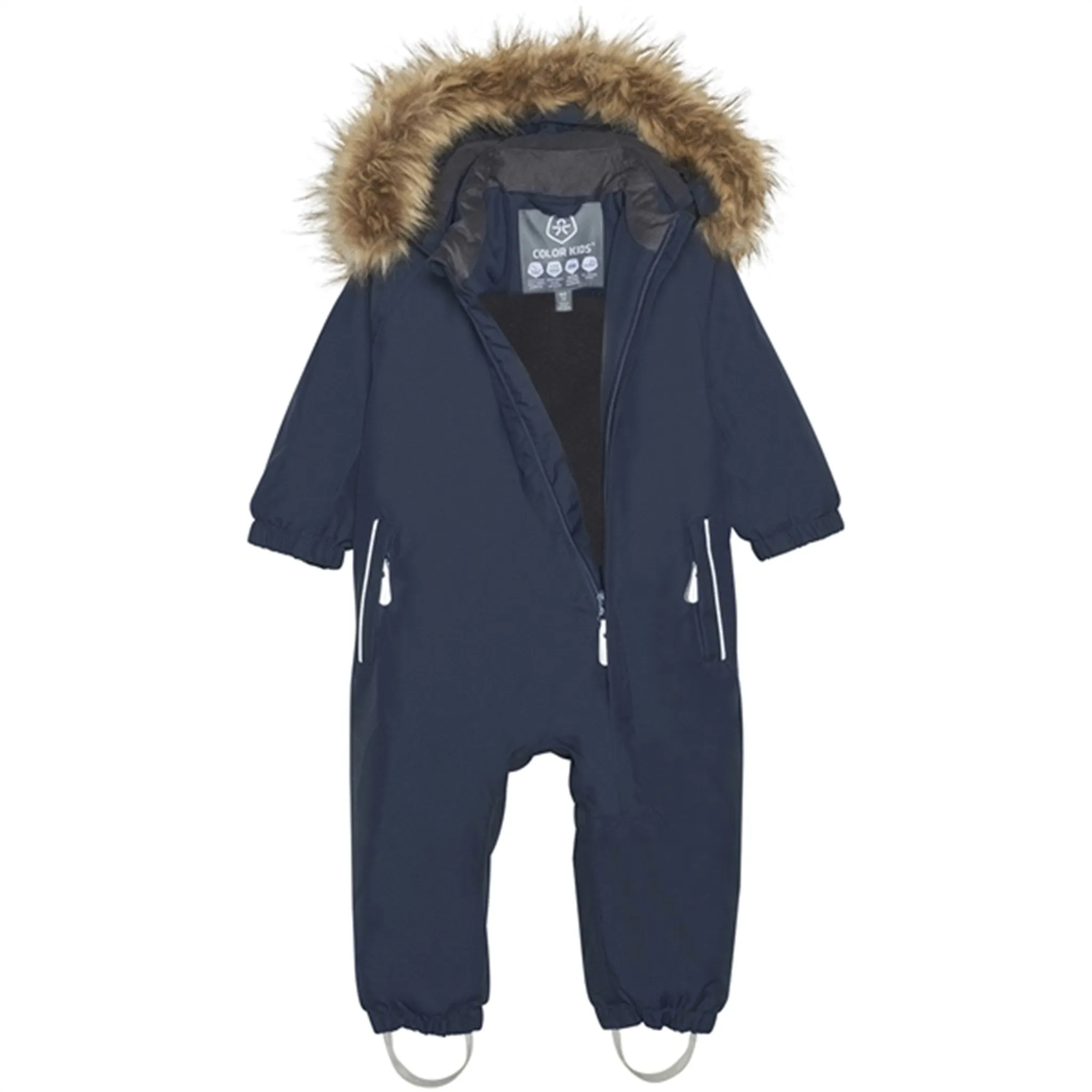 High-Collar Dropped-Waist Color Kids Coverall w. Faux Fur Total Eclipse