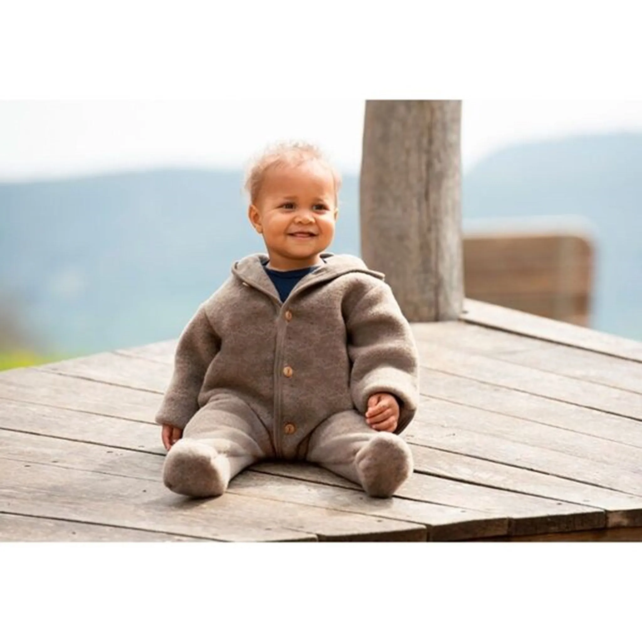 Ribbed-Texture Sleek button-front piece Engel Hooded Overall w. Buttons Walnuss M??lange