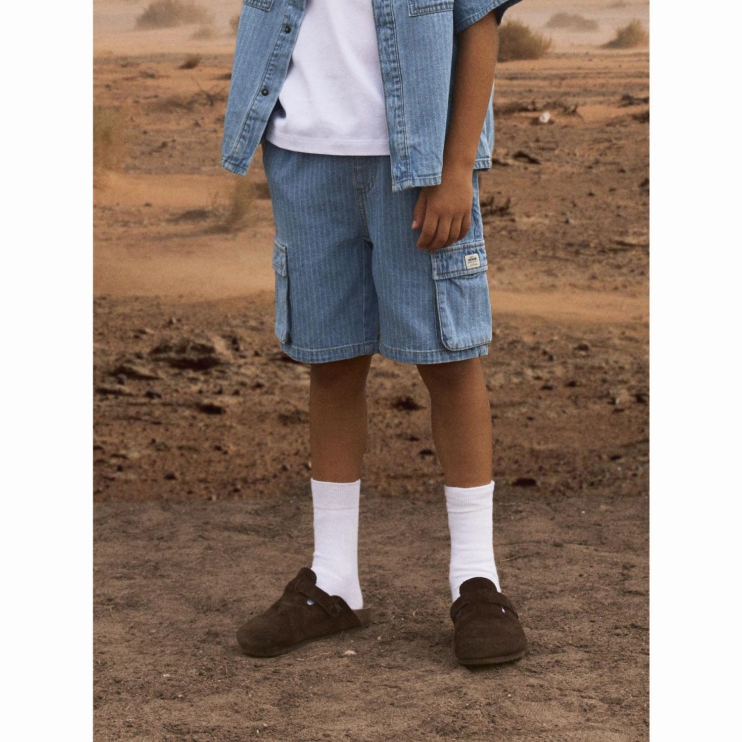 Sporty Casual Name It Light Blue Denim Stripes Ryan Cargo Denim Shorts