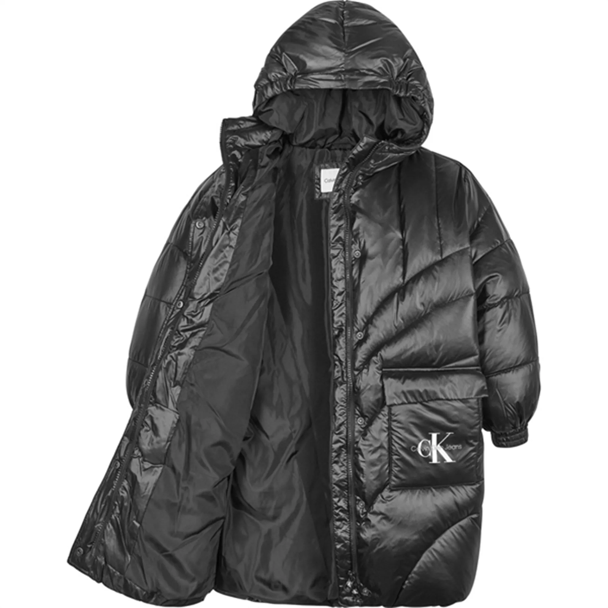 Calvin Klein Oversized Duvet Padded Coat Ck Black Scalloped-Edge