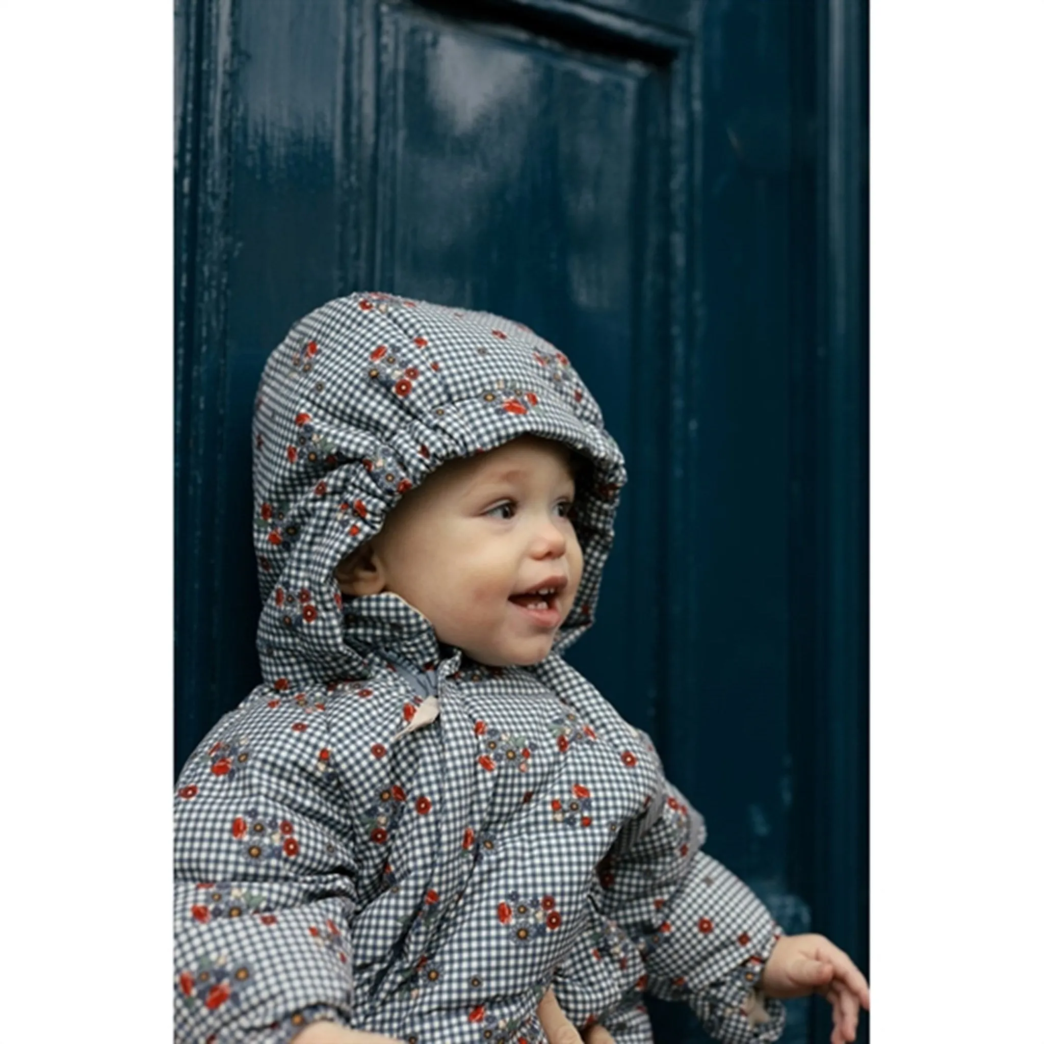 Konges Sl?jd Blossom Check Baby Down Onesie Organic-Fabric Statement-Buttons