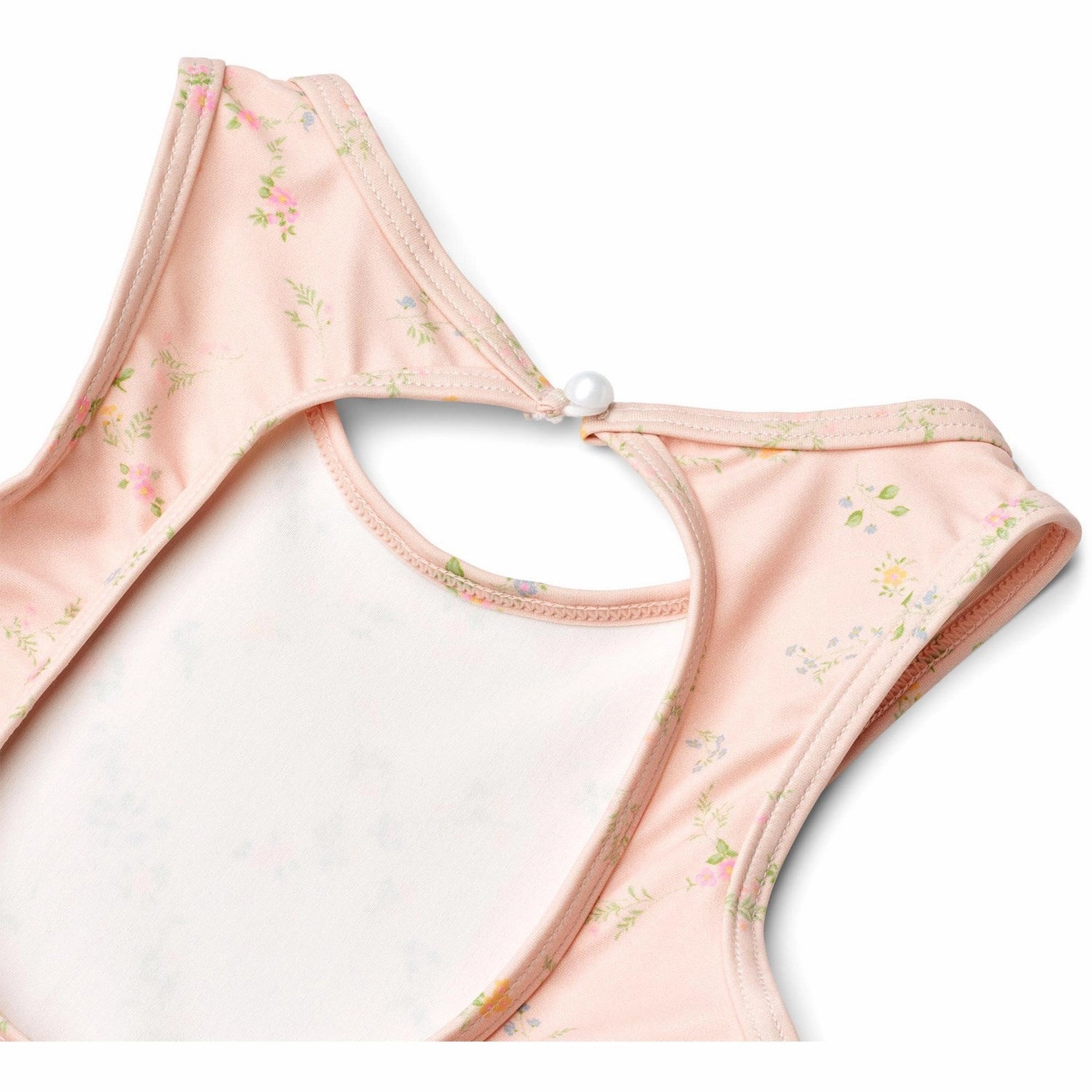 Wheat Powder Checked Flowers Swimsuit Erna Mesh-Panels