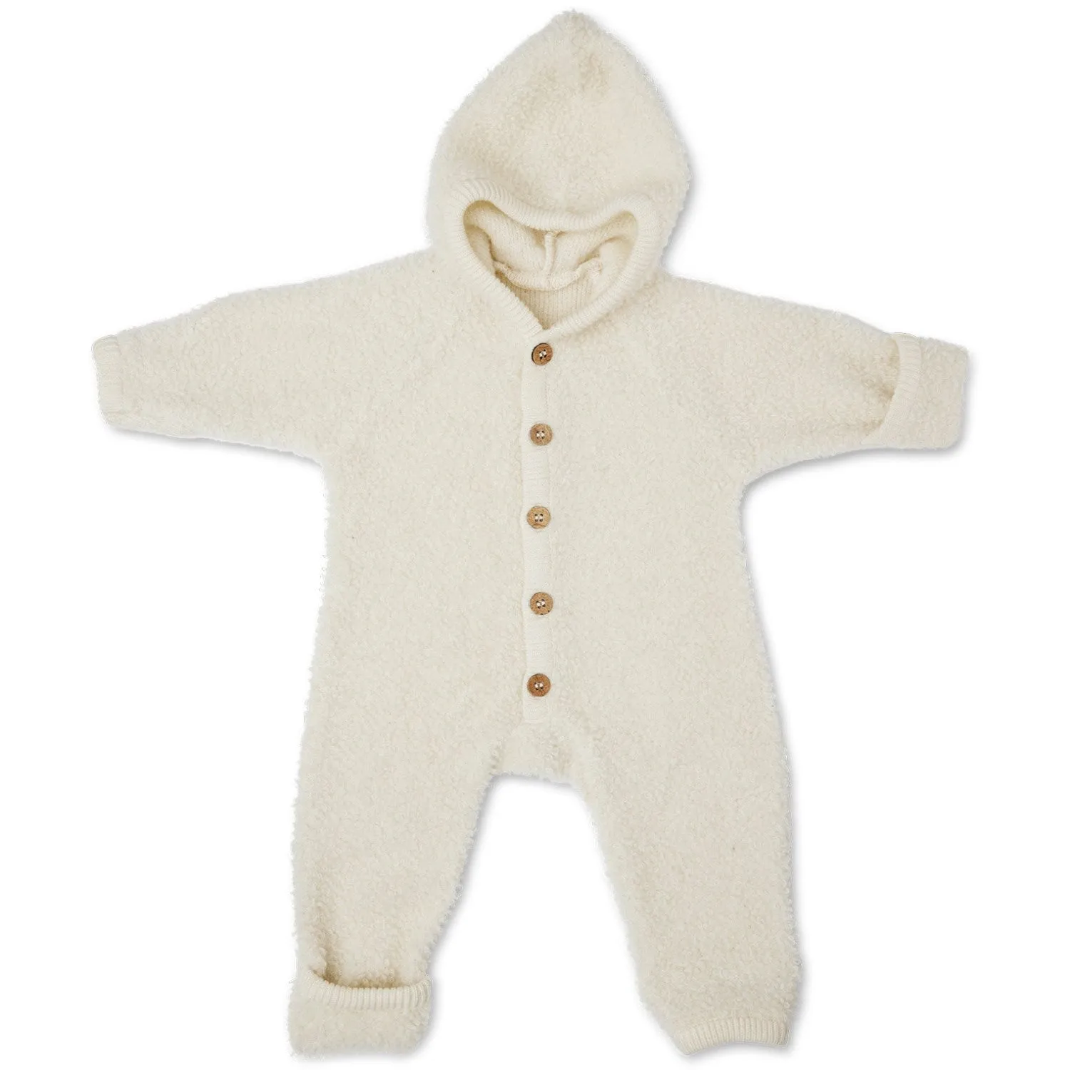 Smallstuff Off White Jumpsuit Boucl?? Merino Wool With Buttons And Hood Fashion-Forward