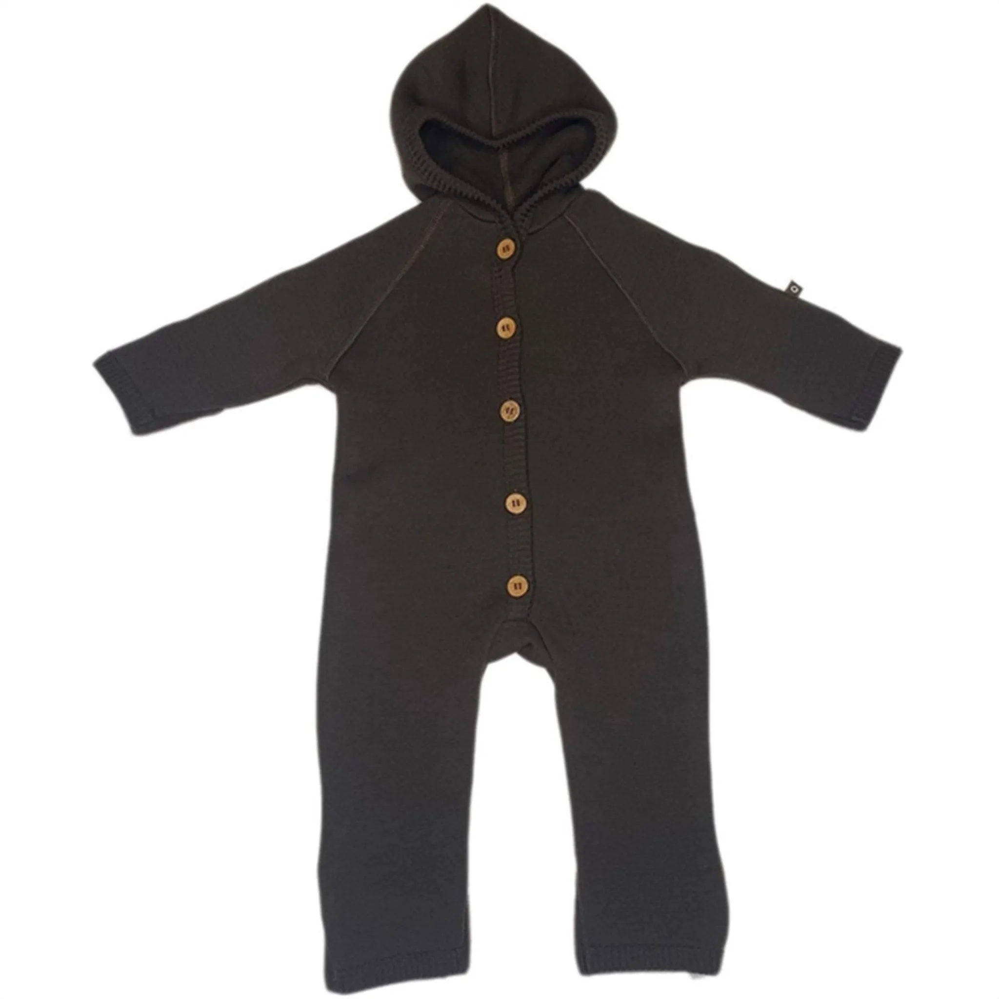 Boxy-Style Warm-weather casual wear Smallstuff Wool Onesie with Buttons and Hood Brown