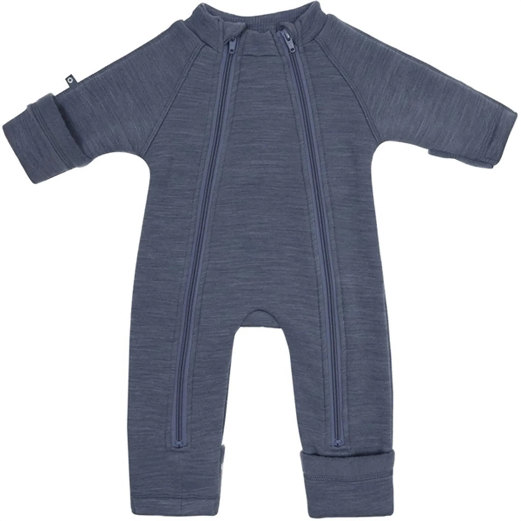 Pastel-Tone Smallstuff Wool Onesie with Zipper Denim Melange