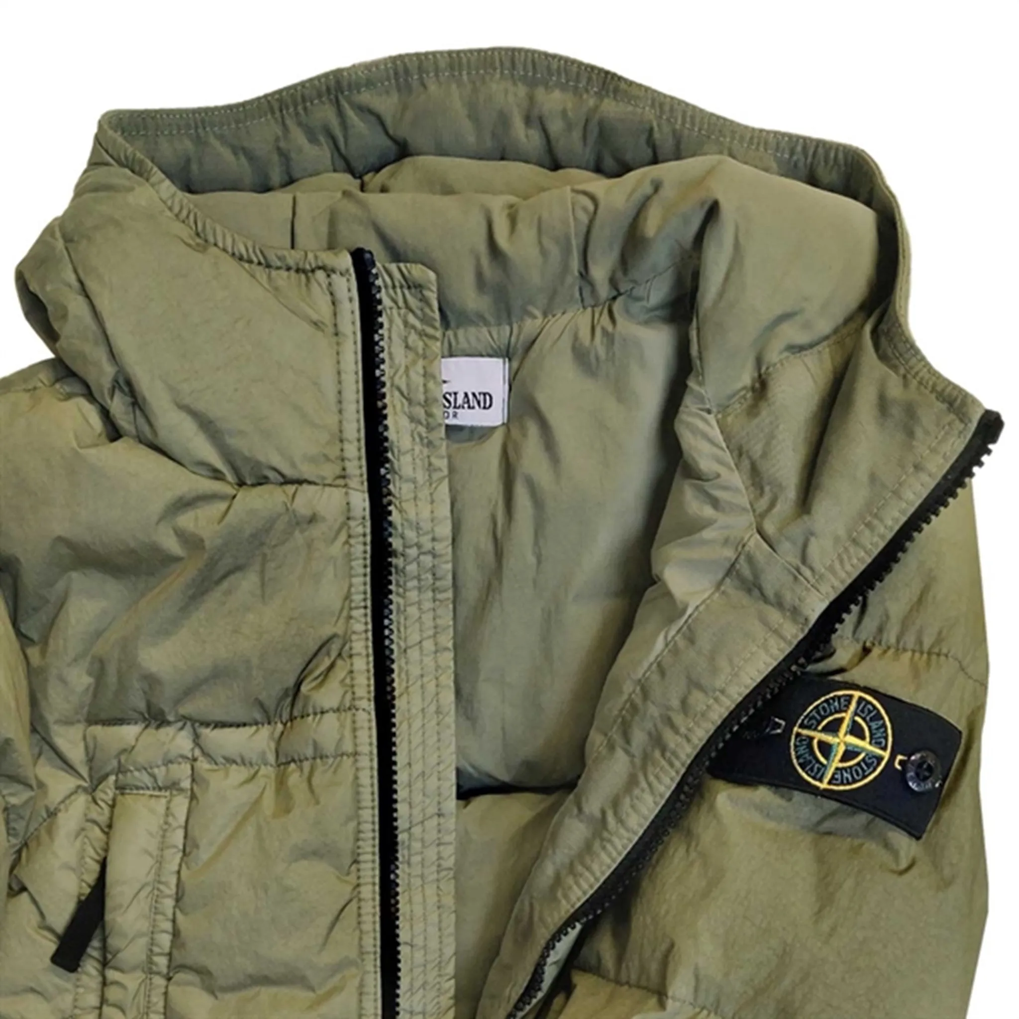 Stone Island Junior Down Jacket Olive Green Odor-Control Beadwork