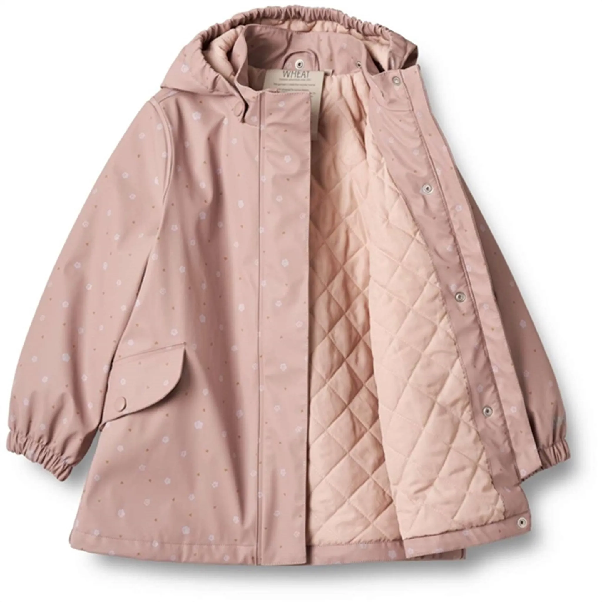 Curve-Enhancing Shirred-Detail Wheat Rain Jacket Rika Thermo Powder Rose Flowers