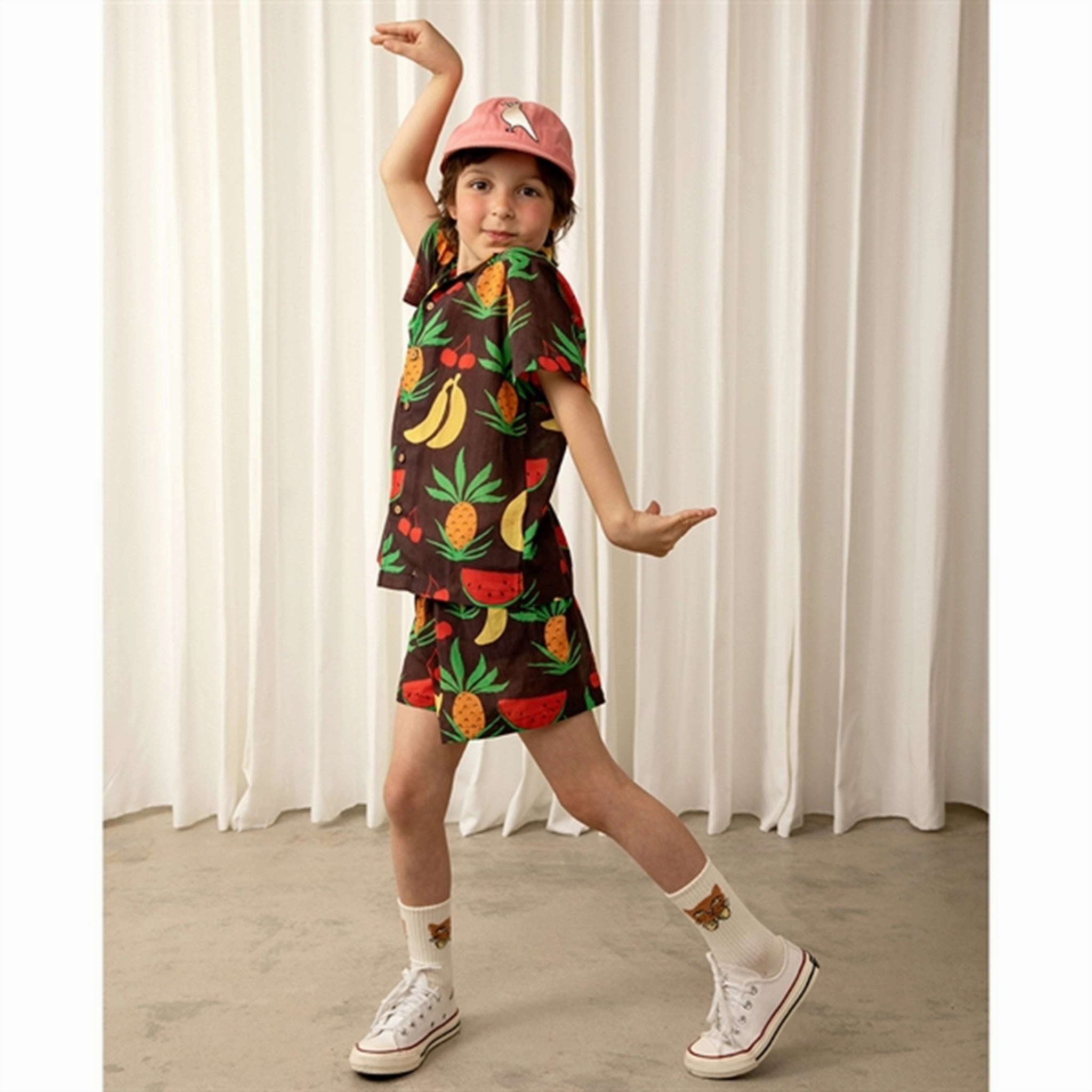 Mini Rodini Fruits Aop Woven Shorts Brown DoubleLayeredKnees shrink-resistant