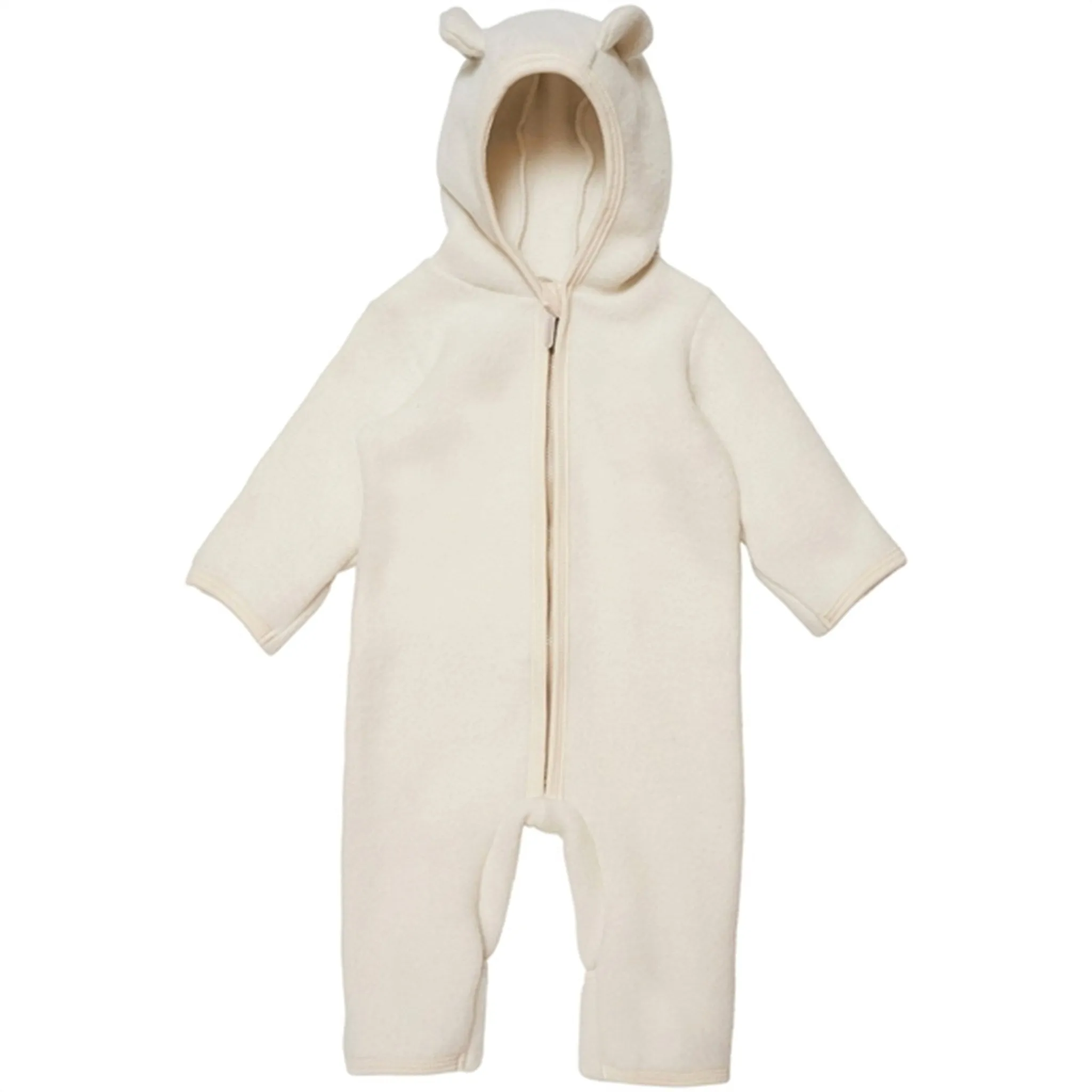 Huttelihut Wool Allie Baby Suit with Ears Off White Subtle-Print Clasp-Closure