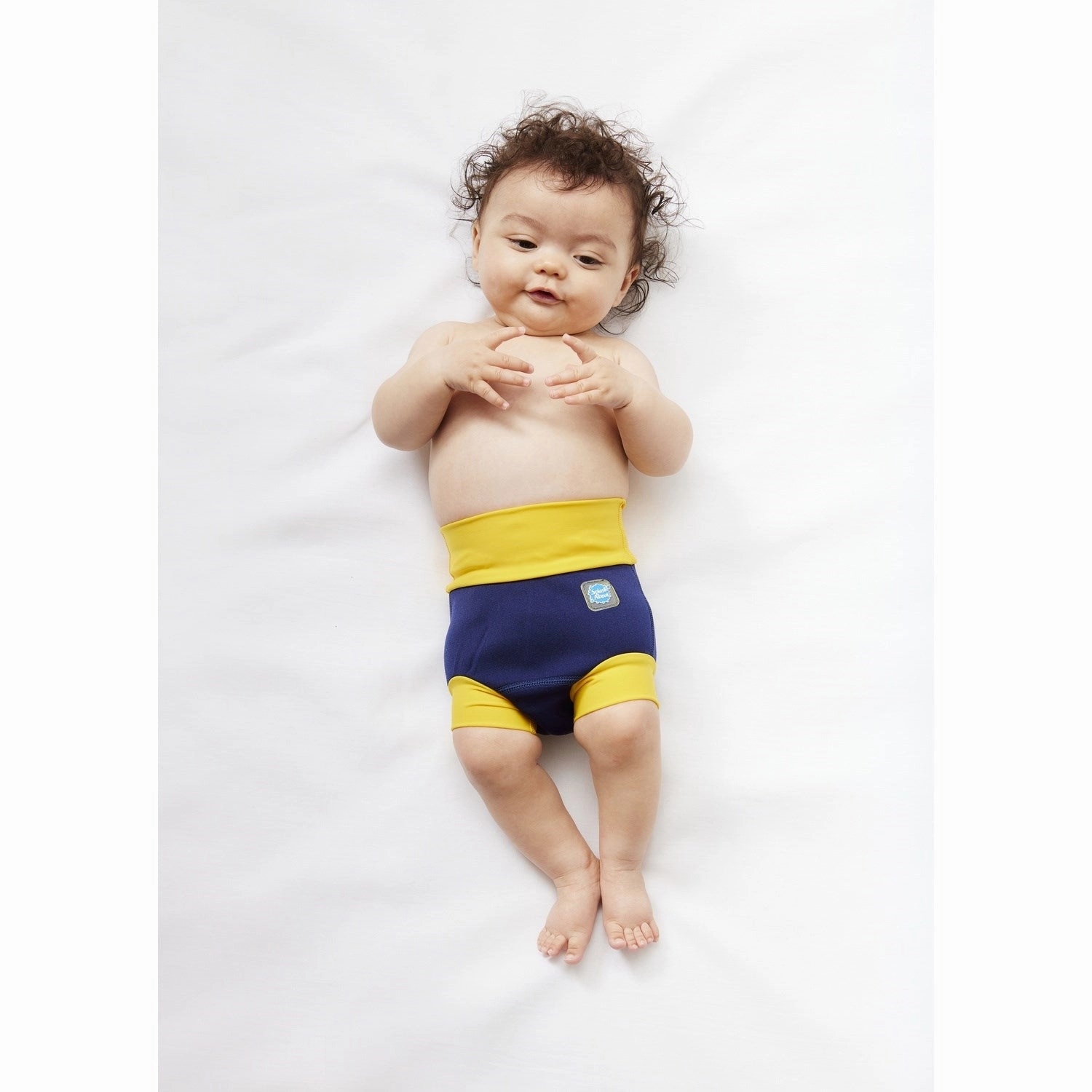 Sweat Wicking Backing Lightweight Mesh Panels Splash About Navy/Yellow Happy Nappy